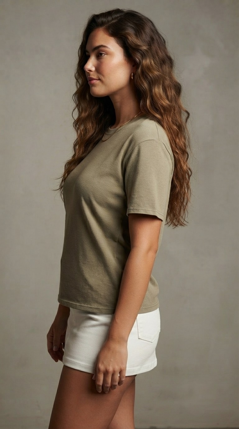 Kaki Crew Neck Cotton Tee