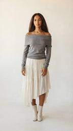 Bardot Ribbed Off Shoulder Sweater