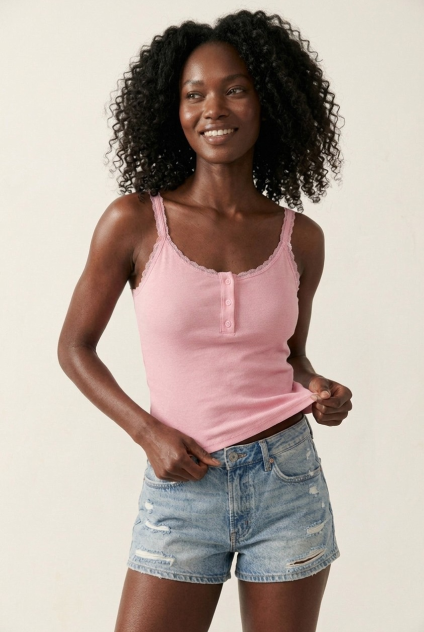 Liseret Ribbed Lace Trim Tank