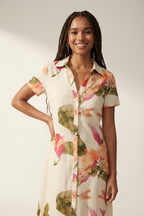 Aquarelle Floral Maxi Shirt Dress