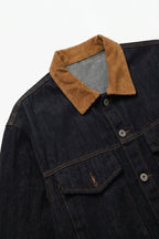Velours Corduroy Collar Denim Jacket