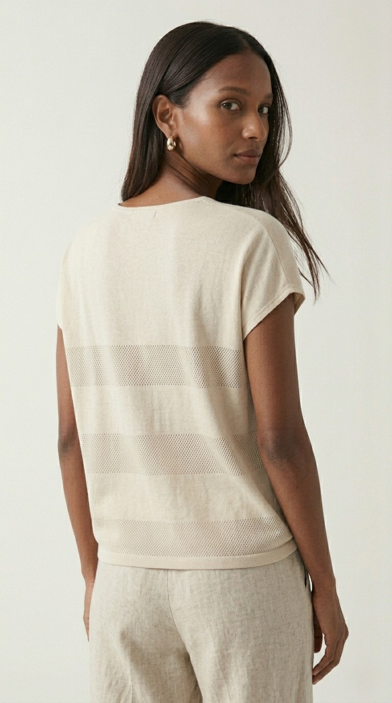 Onde Beige Stripe Texture Knit Sweater