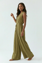 Olive Draped Crinkle Jumpsuit