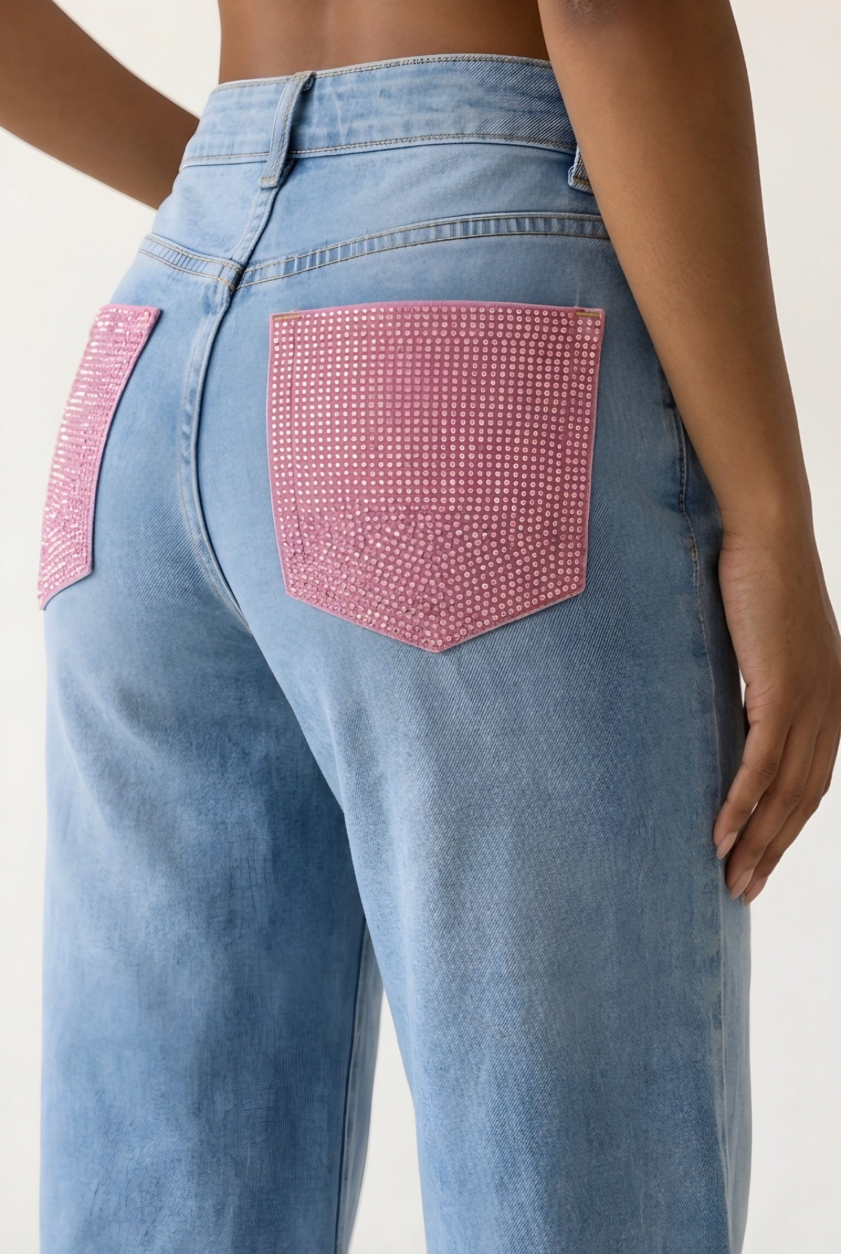 Scintille Pink Strass Wide Leg Jeans