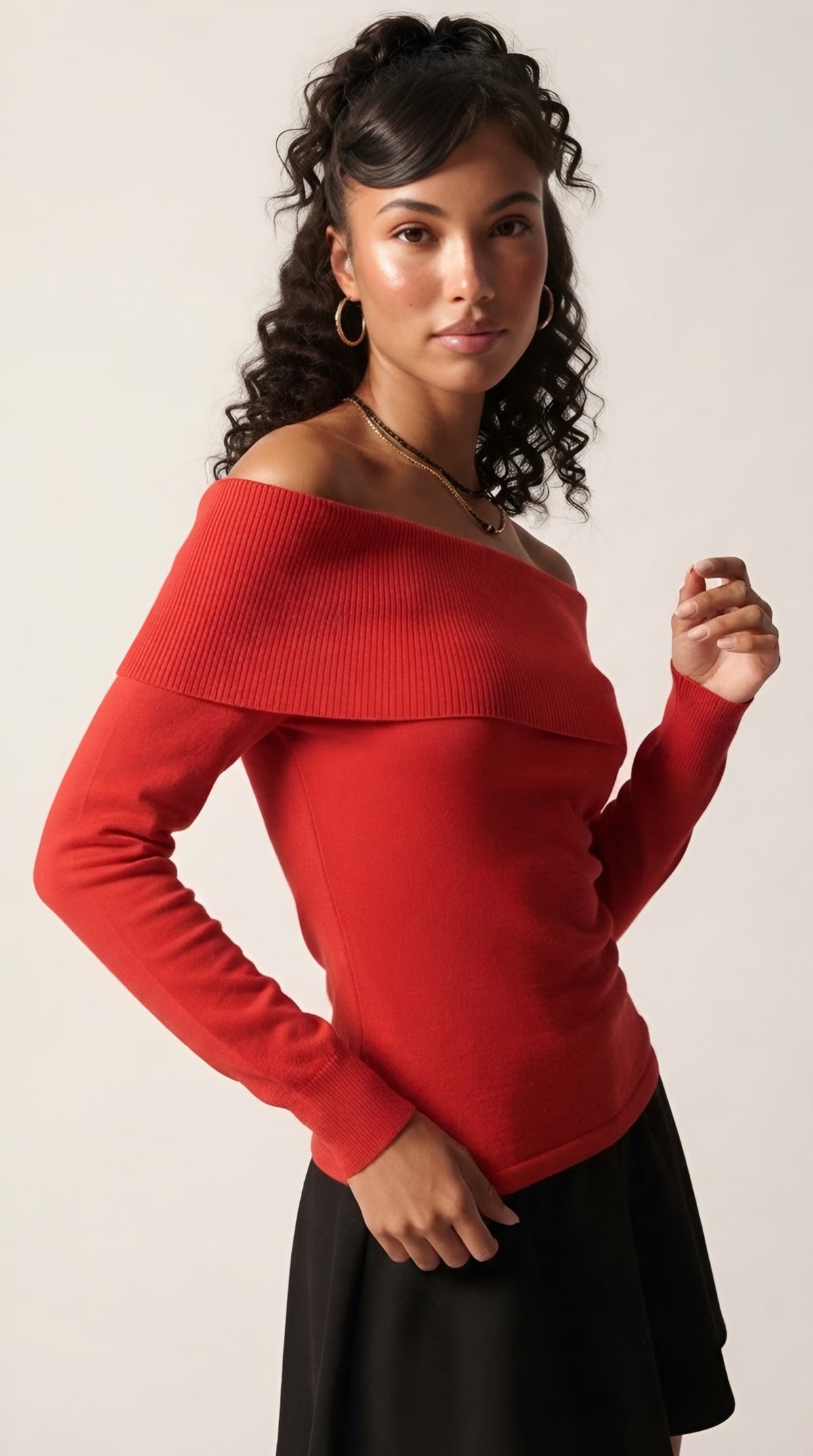 Bardot Ribbed Off Shoulder Sweater