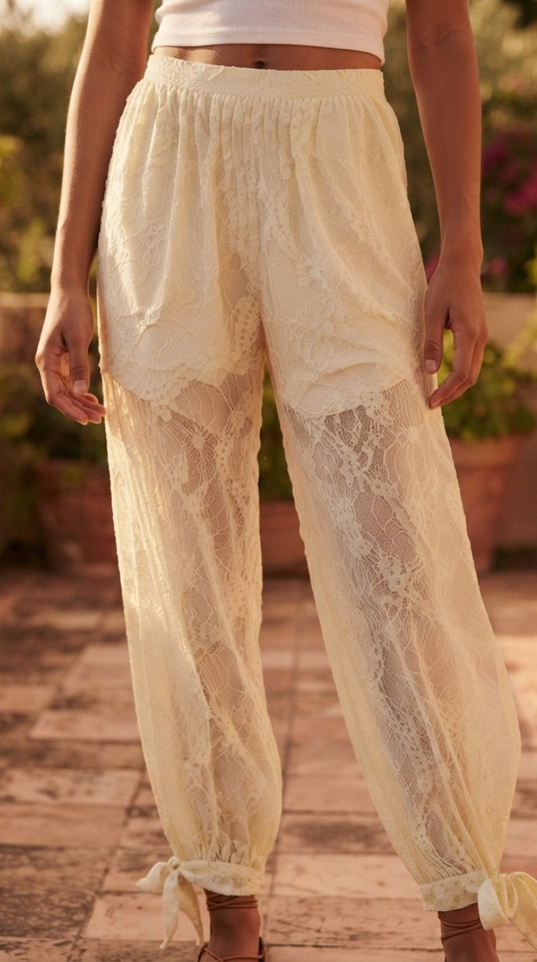 Ficelle Lace Tie Hem Pants