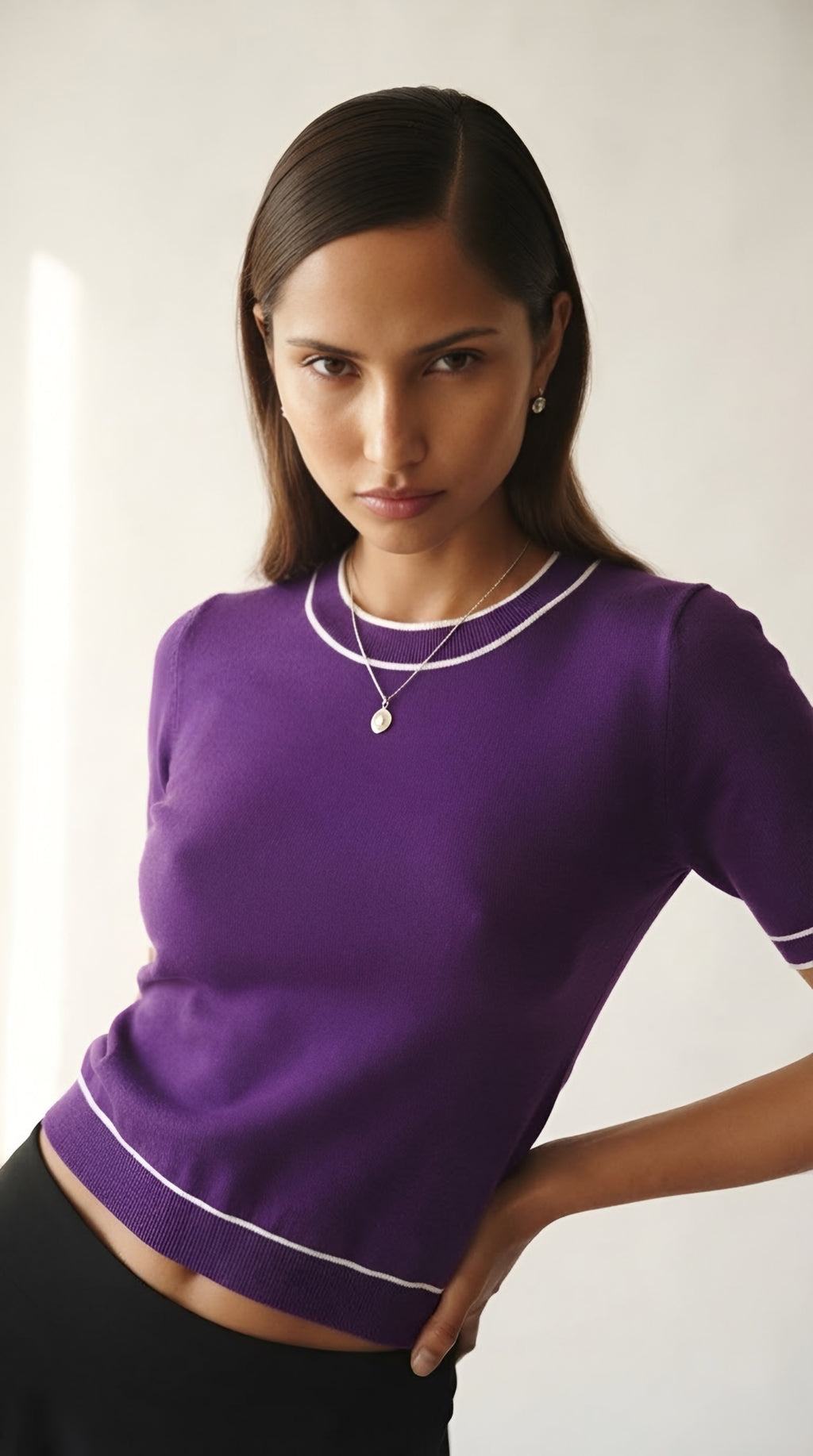Fil Fine Knit Contrast Trim Sweater
