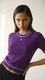 Fil Fine Knit Contrast Trim Sweater