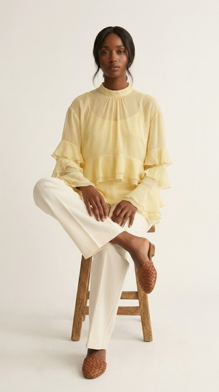 Volière Ruffle Chiffon Blouse