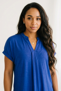Vif Royal Blue Split Neck Blouse