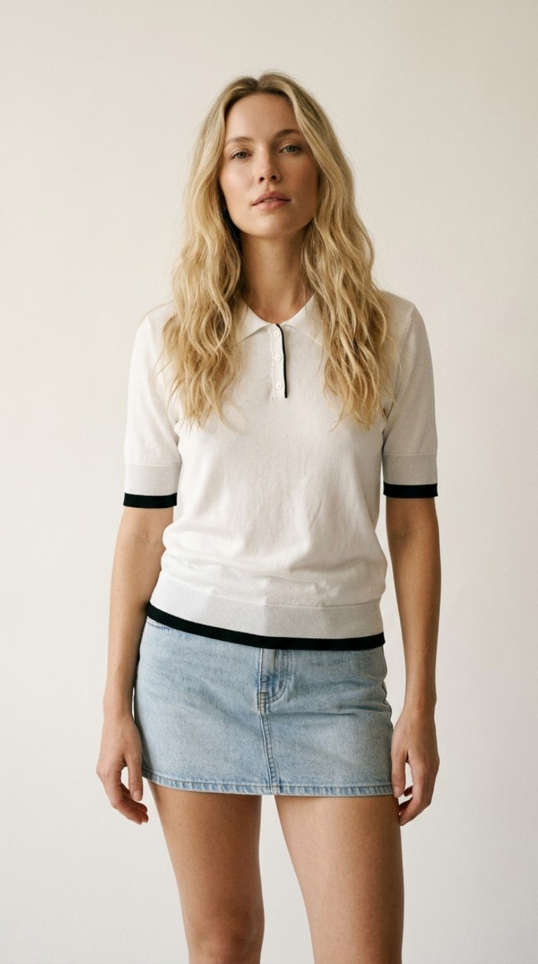Passepoil Polo Knit Top