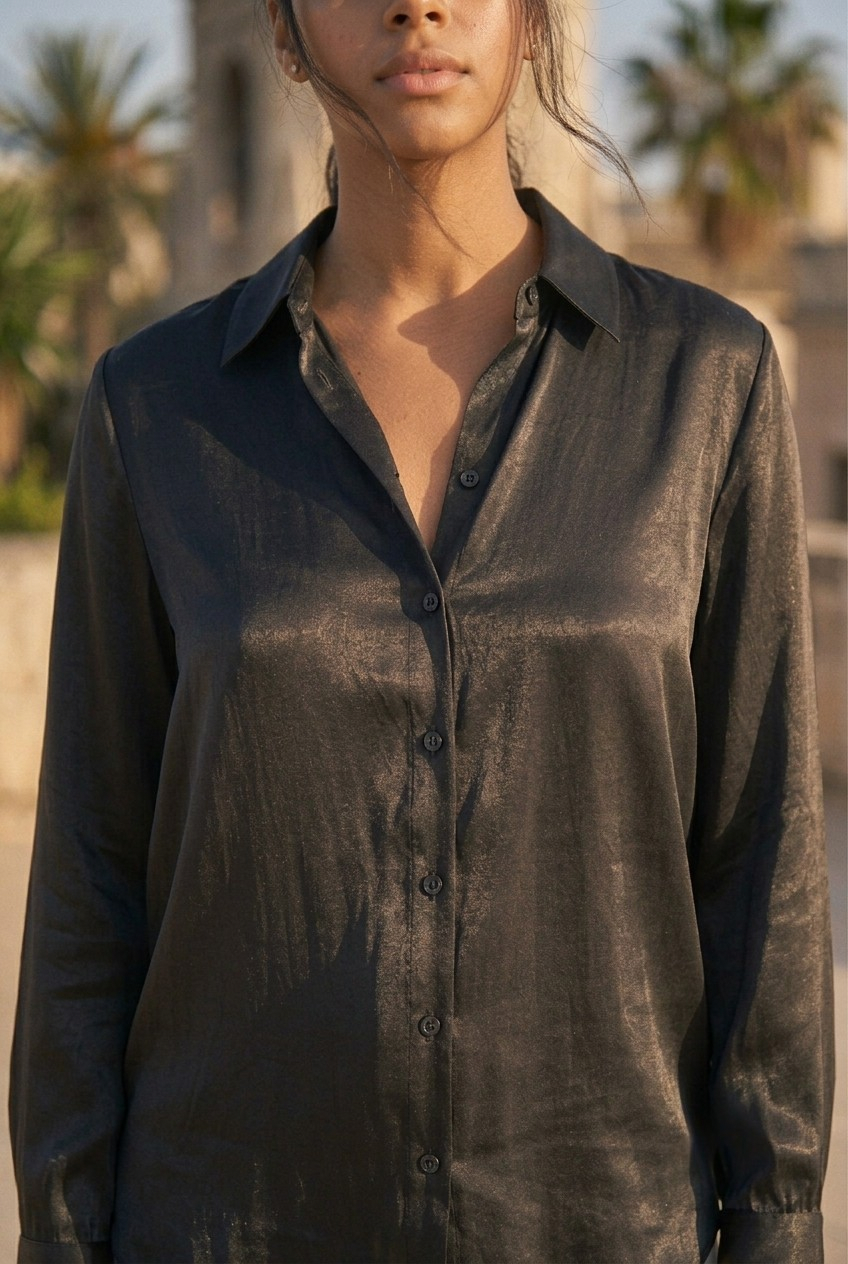 Nacré Satin Button-Down Shirt