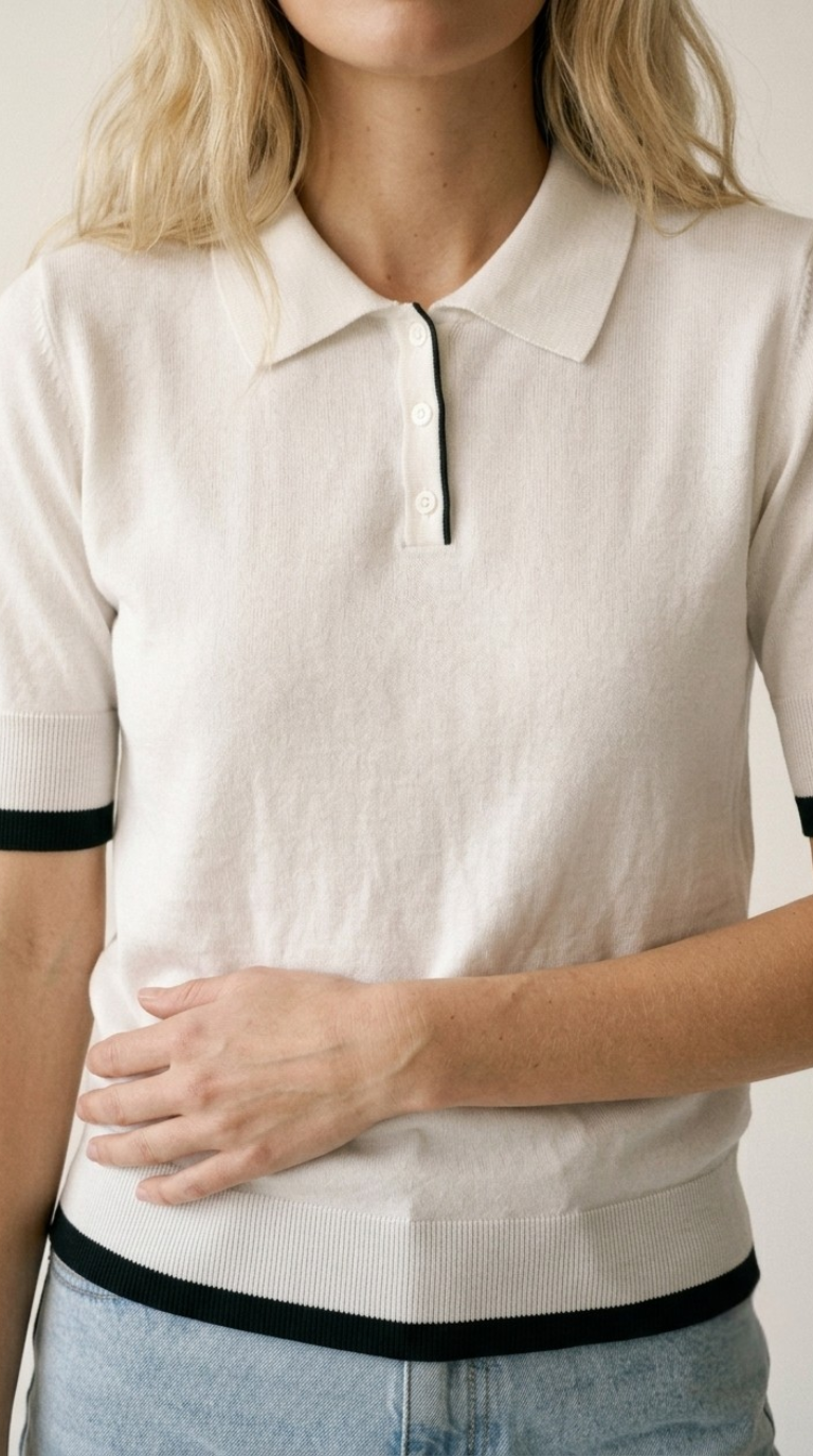 Passepoil Polo Knit Top
