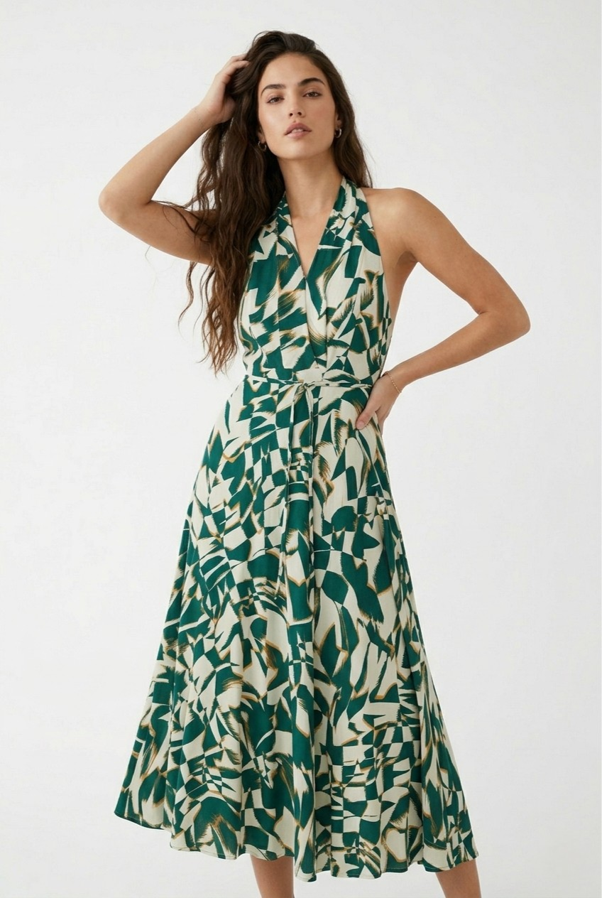 Ibiza Abstract Halter Midi Dress