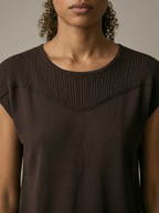Nervuré Brown Cap Sleeve Knit Sweater