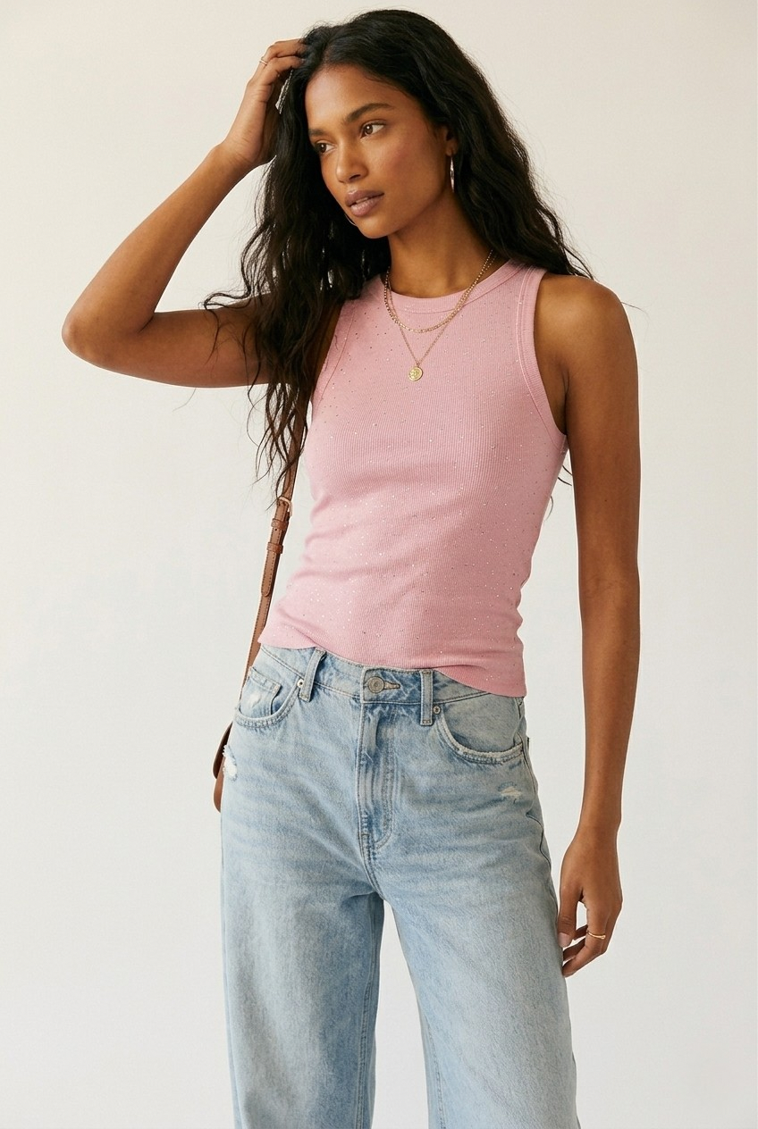 Paillette Glitter Ribbed Tank