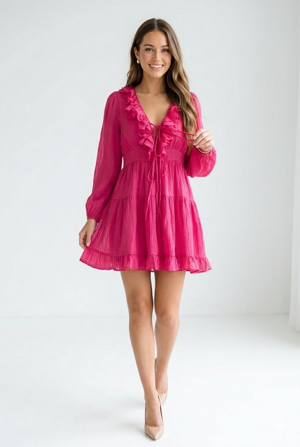 Framboise Ruffle Chiffon Mini Dress