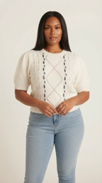 Torsade Cable Knit Puff Top