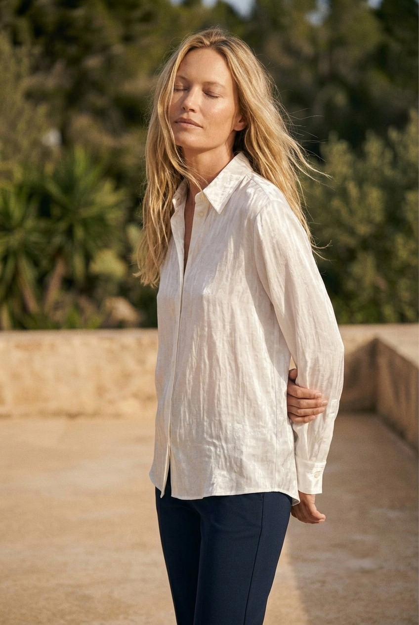 Nacré Satin Button-Down Shirt