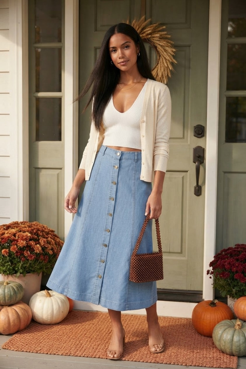 Brut Button Front Denim Midi Skirt
