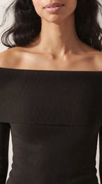 Bardot Ribbed Off Shoulder Sweater