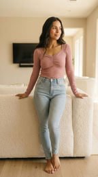 Rosé Gathered Ribbed Top