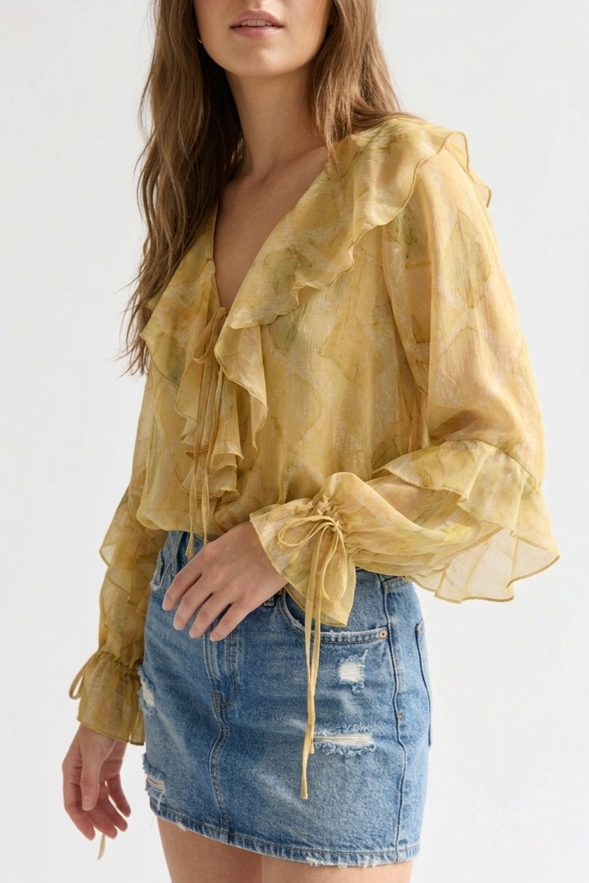 Feuille Ruffled Tie-Front Blouse