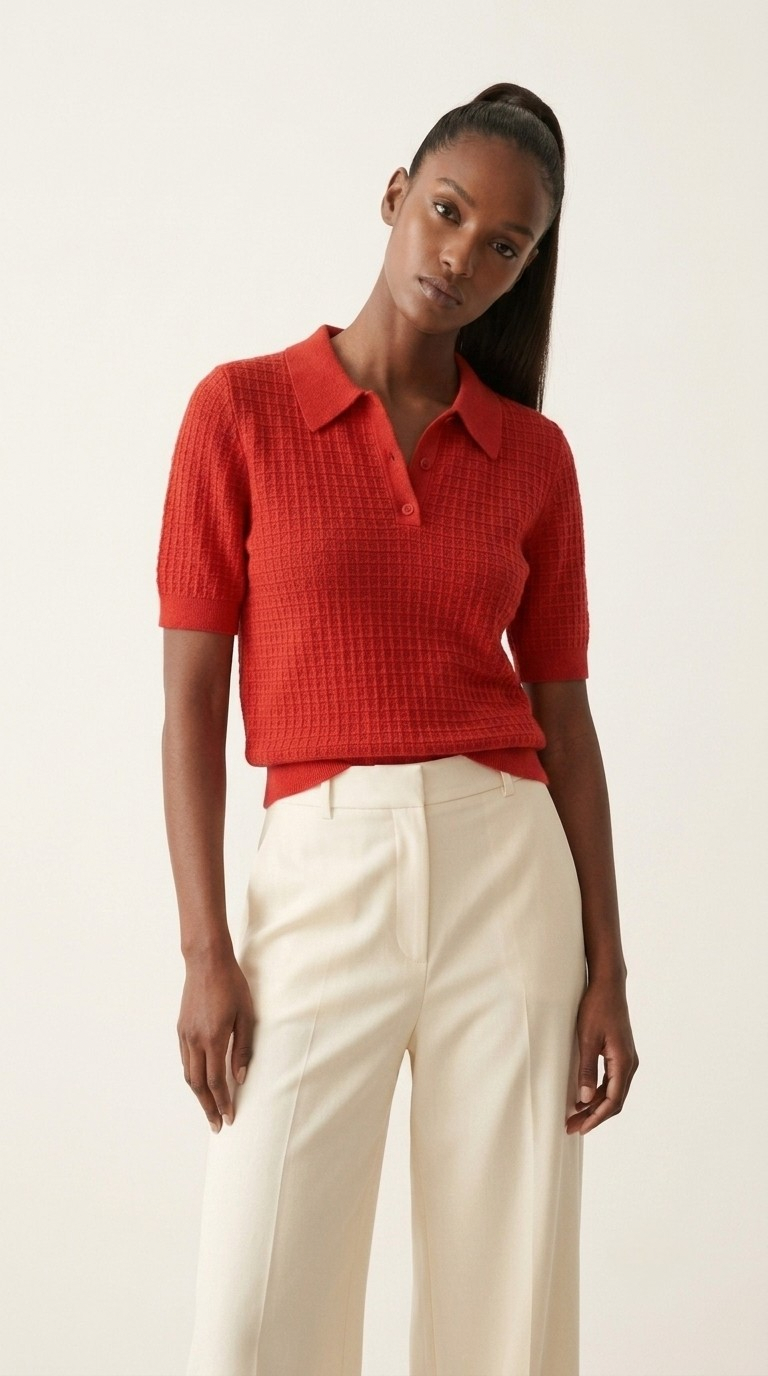Tricot Textured Knit Polo Shirt