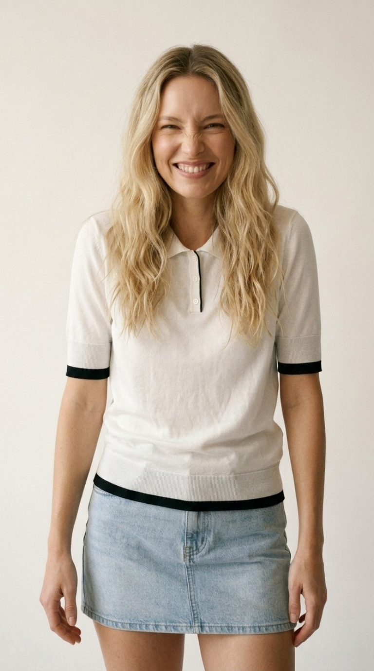 Passepoil Polo Knit Top