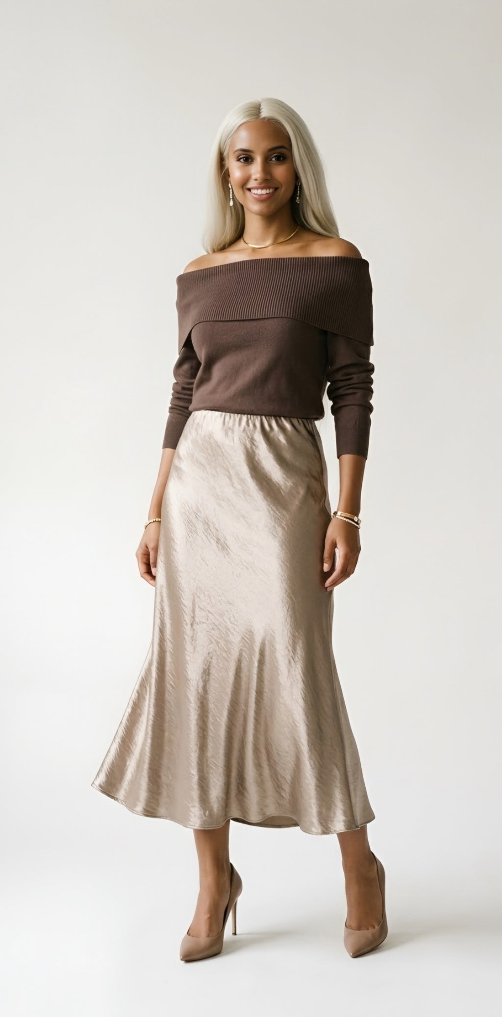 Luisant Satin Midi Skirt