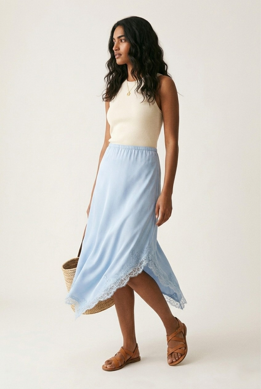 Asymétrie Satin Lace Skirt