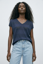 Onde Navy Stripe Texture Knit Sweater