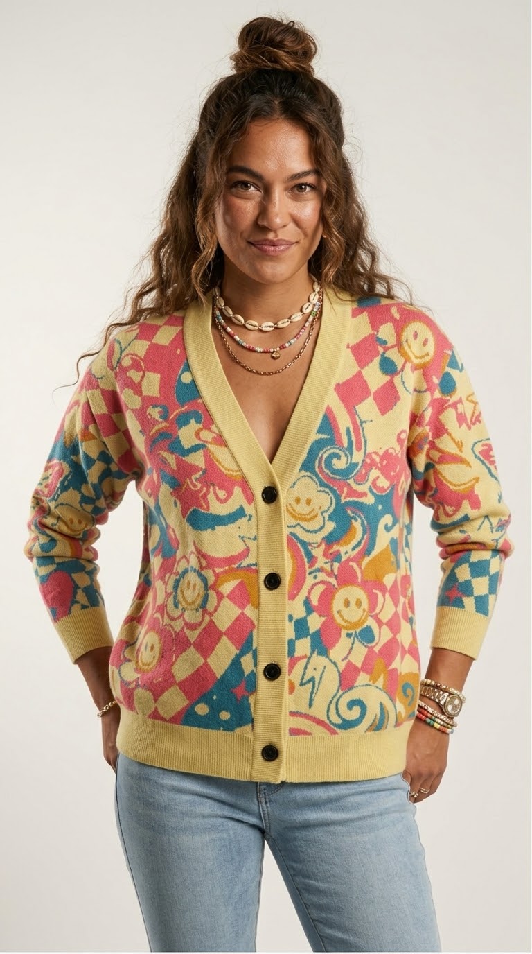 Bazart Jacquard Knit Cardigan