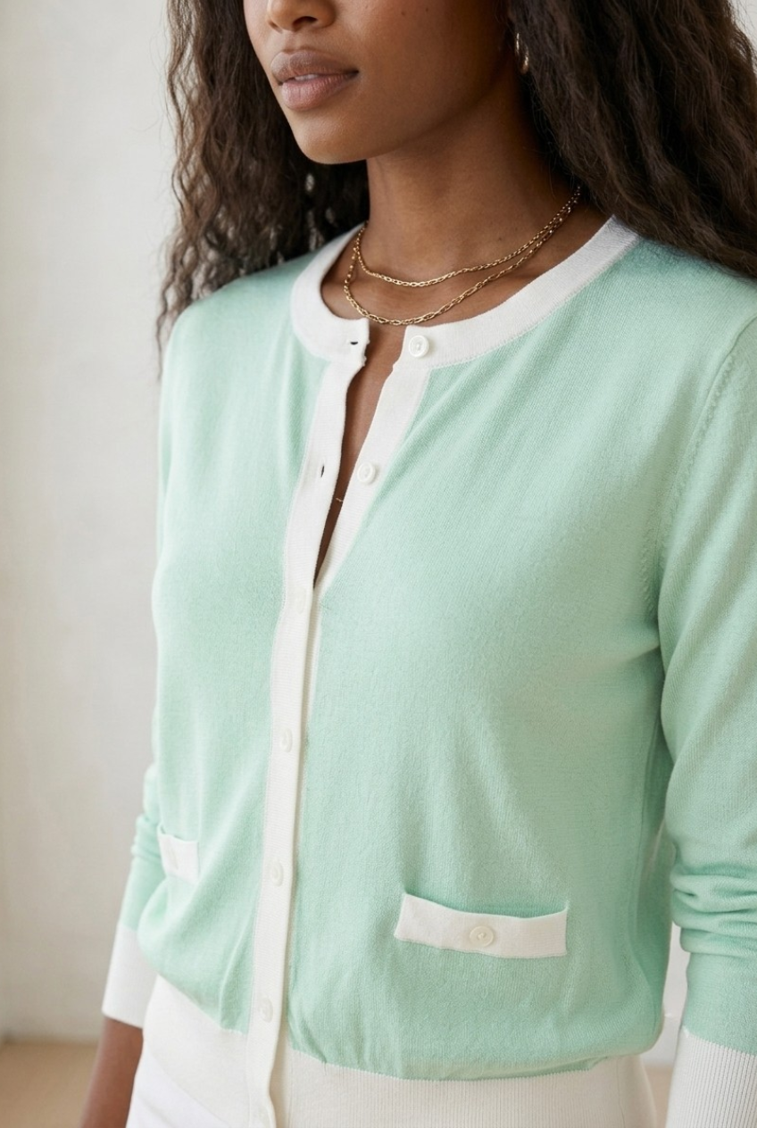 Galon Contrast Trim Cardigan