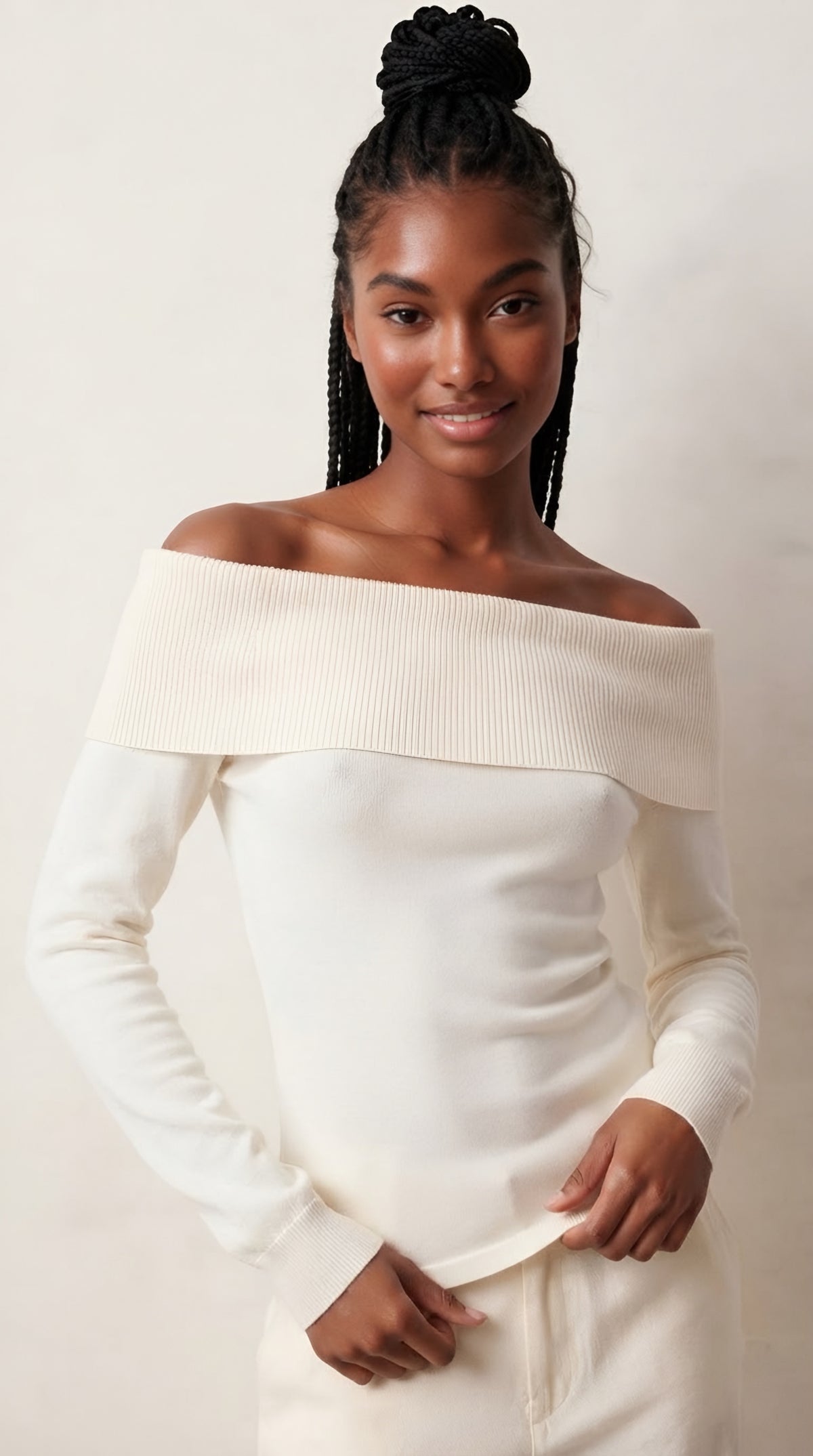 Bardot Ribbed Off Shoulder Sweater