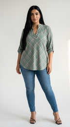 Écossais Split Neck Plaid Top