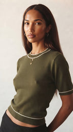 Fil Fine Knit Contrast Trim Sweater