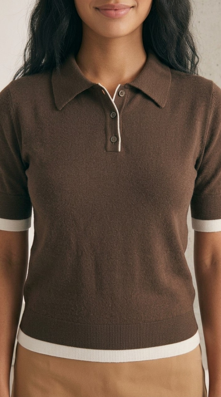 Passepoil Polo Knit Top