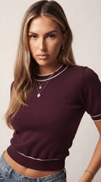 Fil Fine Knit Contrast Trim Sweater