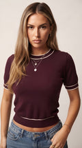 Fil Fine Knit Contrast Trim Sweater