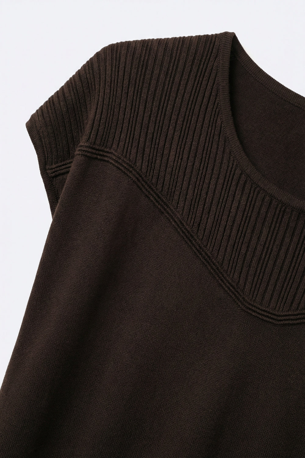 Nervuré Brown Cap Sleeve Knit Sweater