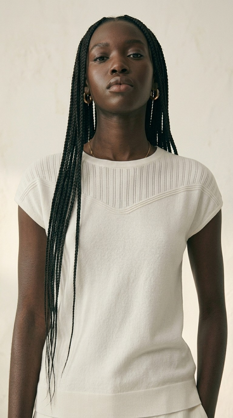 Nervuré White Cap Sleeve Knit Sweater
