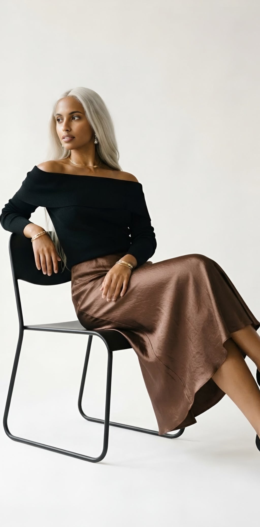 Luisant Satin Midi Skirt