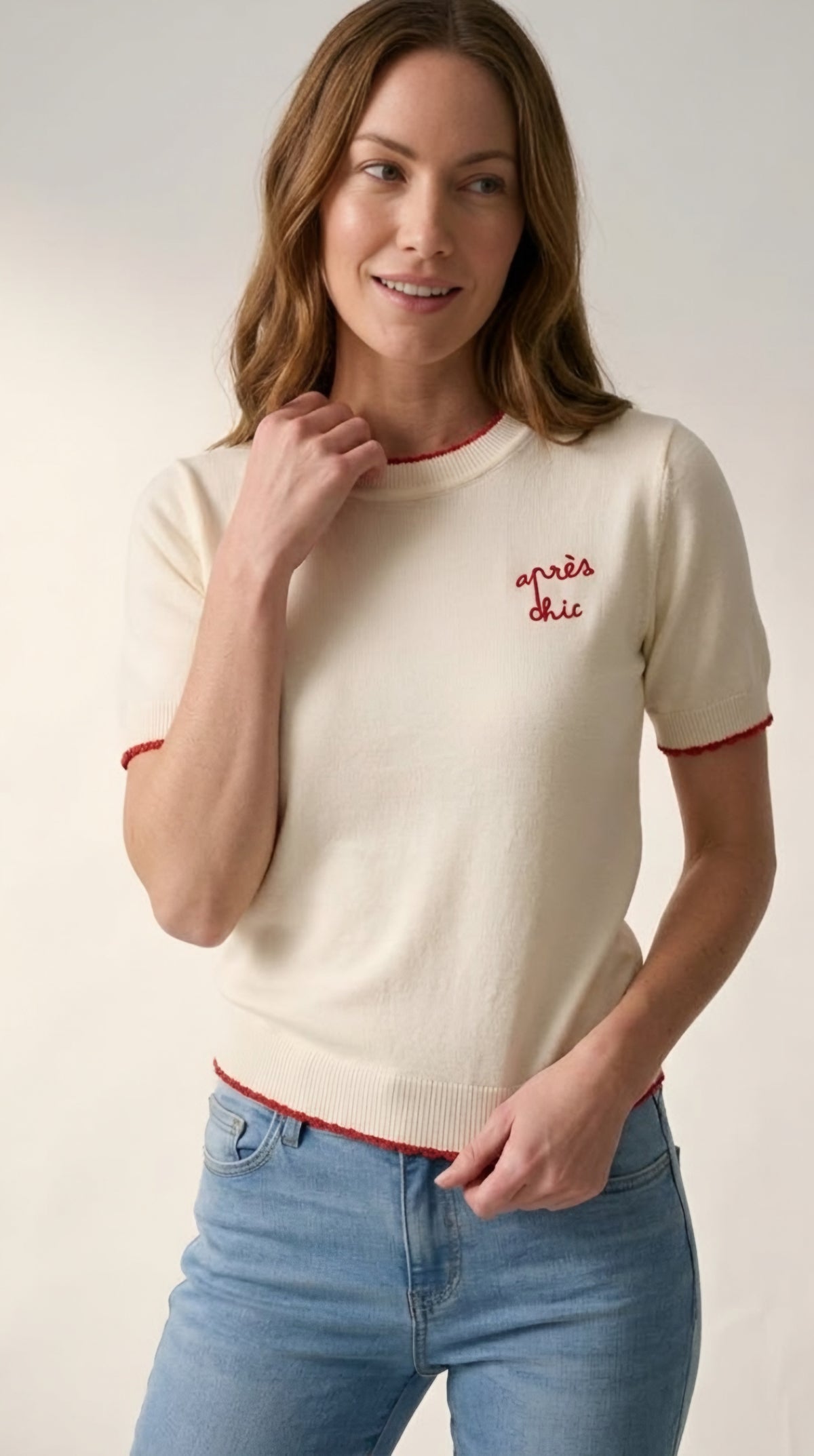 Broderie Contrast Trim Sweater