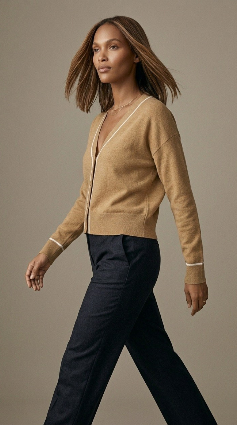 Contour Camel Contrast Trim Cardigan