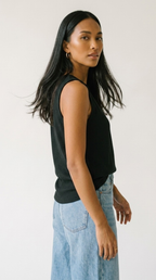 Alvéole Black Round Neck Waffle Tank