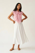 Rosette Polka Dot Ruffle Blouse