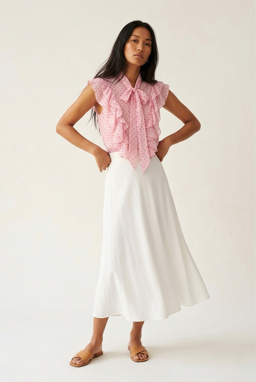 Rosette Polka Dot Ruffle Blouse