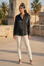 Nacré Satin Button-Down Shirt