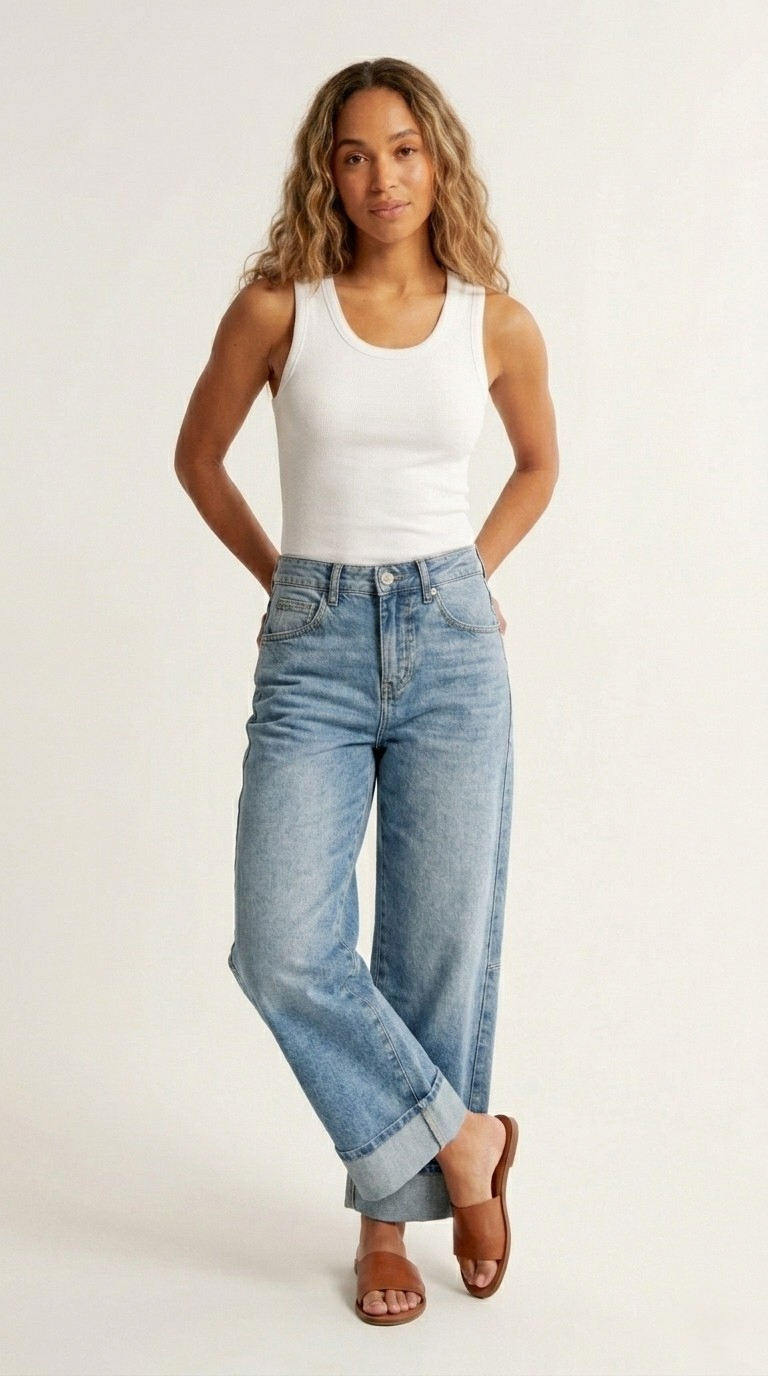 Tonneau Wide Leg Cuffed Jeans